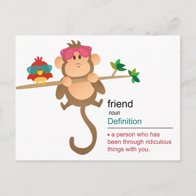 Cute Cartoon Monkey and Bird with Fashion Shades Postcard (Front)