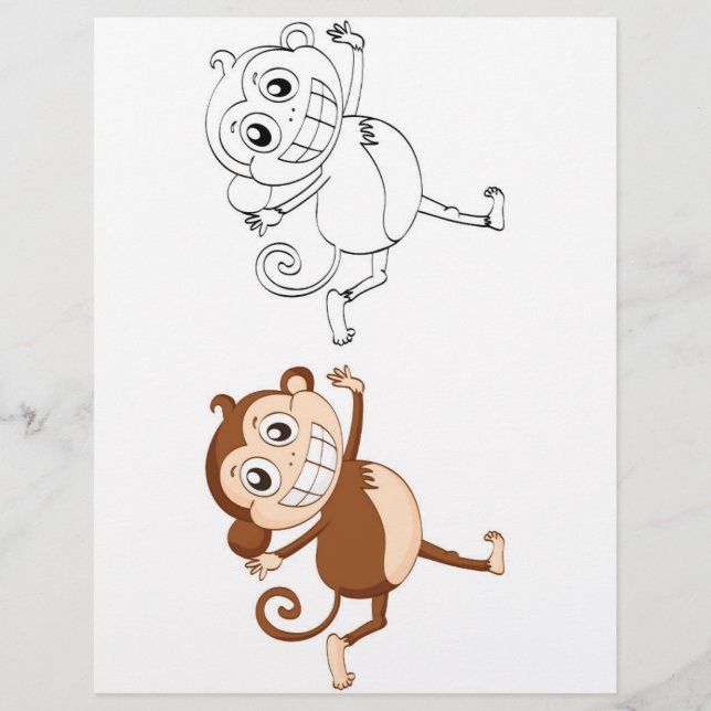 Cute Cartoon  monkey colouring page (Front)