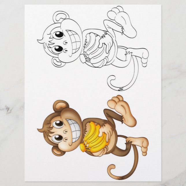 Cute Cartoon monkey colouring page (Front)
