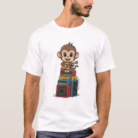 Cute Cartoon Monkey Musician Playing Ukulele