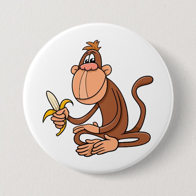 Cute Cartoon Monkey with Banana Funny Animal 3 Inch Round Button (Front)