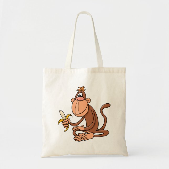 Cute Cartoon Monkey with Banana Funny Animal Tote Bag (Front)