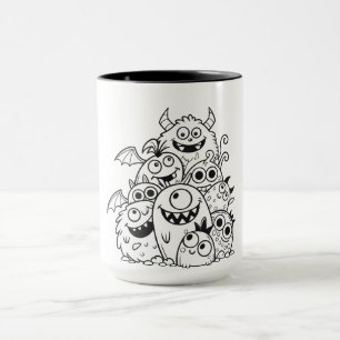 Cute cartoon monster characters illustration for k mug