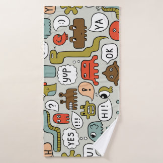 Cute Cartoon Monsters: Seamless Background Bath Towel