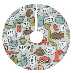 Cute Cartoon Monsters: Seamless Background Brushed Polyester Tree Skirt