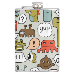 Cute Cartoon Monsters: Seamless Background Hip Flask