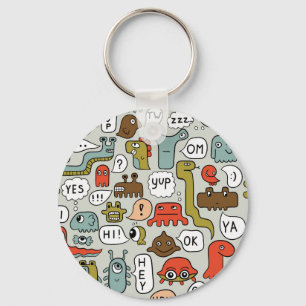 Cute Cartoon Monsters: Seamless Background Keychain