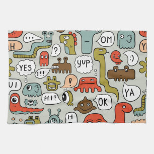 Cute Cartoon Monsters: Seamless Background Kitchen Towel
