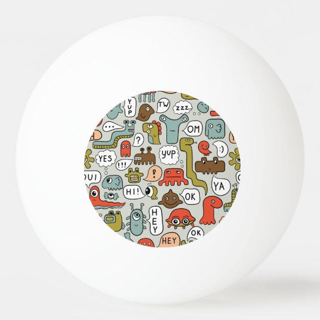 Cute Cartoon Monsters: Seamless Background Ping Pong Ball (Front)