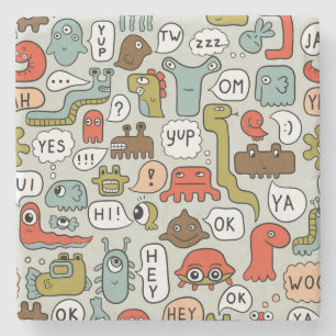 Cute Cartoon Monsters: Seamless Background Stone Coaster