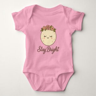 Cute Cartoon Moon with Flower Crown Sticker Baby Bodysuit