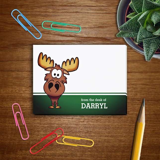 Cute Cartoon Moose Personalized Post-it Notes (Creator Uploaded)