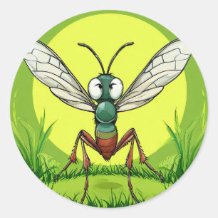 🦟 Cute Cartoon Mosquito Funny Insect 🎯 Classic Round Sticker