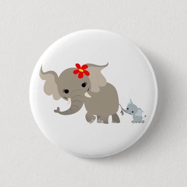 Cute CArtoon Mother Elephant And Baby Button Badge (Front)