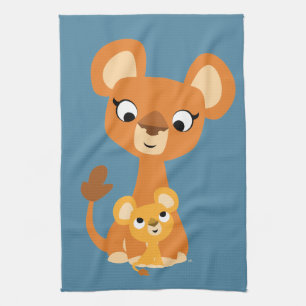 Cute Cartoon Mother Lioness and Cub Kitchen Towel