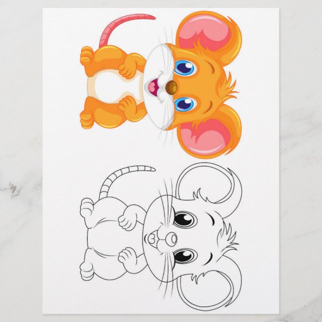 Cute Cartoon mouse colouring page (Front)