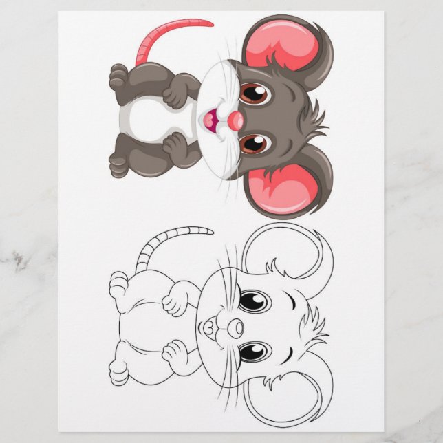Cute cartoon mouse colouring page (Front)