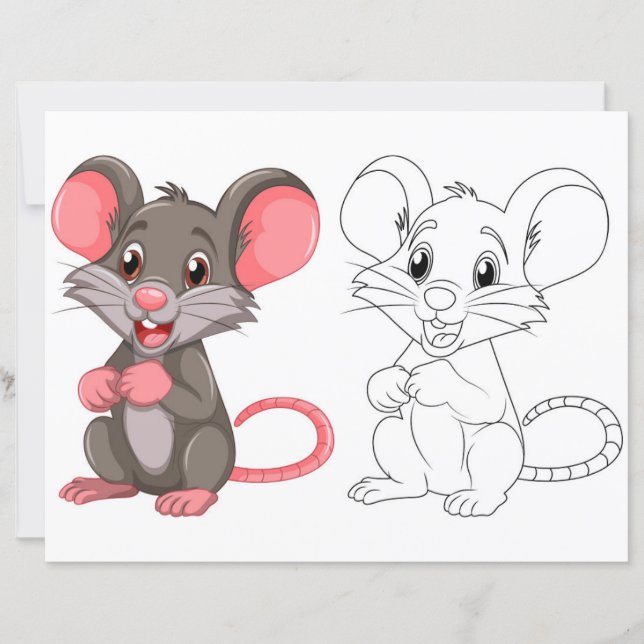Cute Cartoon mouse colouring page (Front)