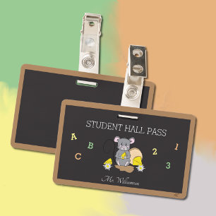 Cute Cartoon Mouse Hall Pass Badge