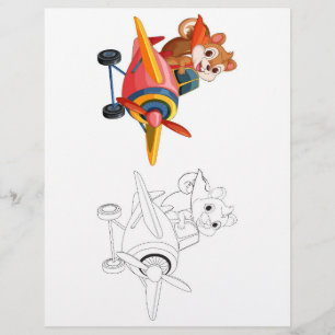 Cute Cartoon mouse in aeroplane colouring page