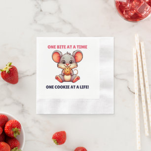 Cute cartoon mouse munching on cookie napkin