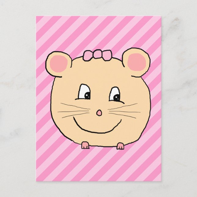 Cute Cartoon Mouse on Pink Stripes. Postcard (Front)