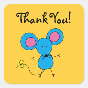 Cute cartoon mouse thank you square sticker