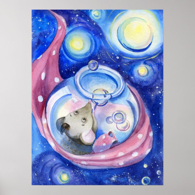 Cute Cartoon Mouse Watercolor Poster (Front)