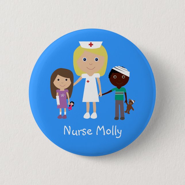 Cute Cartoon Nurse & Children Button (Front)