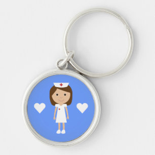 Cute Cartoon Nurse & Hearts Customizable Keychain