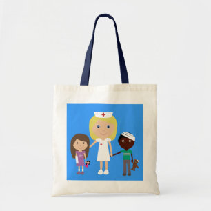 Cute Cartoon Nurse & Kids Customizable Tote Bag