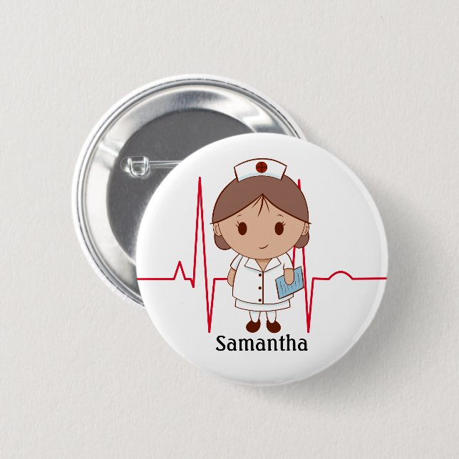Cute Cartoon Nurse Personalized 2 Inch Round Button (Front & Back)