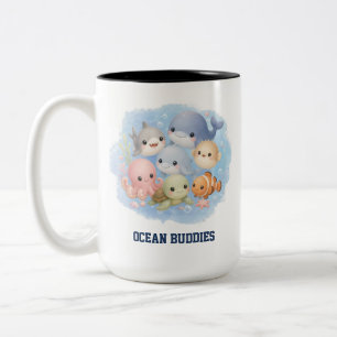 Cute Cartoon Ocean Buddies Sea Animals Two-Tone Co Coffee Mug