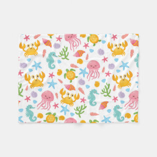 Cute Cartoon Ocean Sea Seashell, Starfish Summer Fleece Blanket