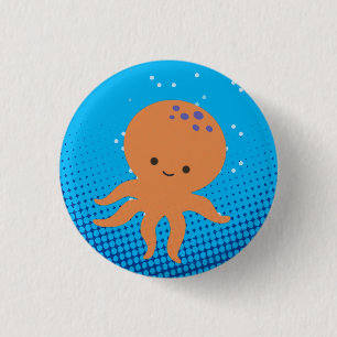 Cute Cartoon Octopus Blue Ocean 1 Inch Round Button