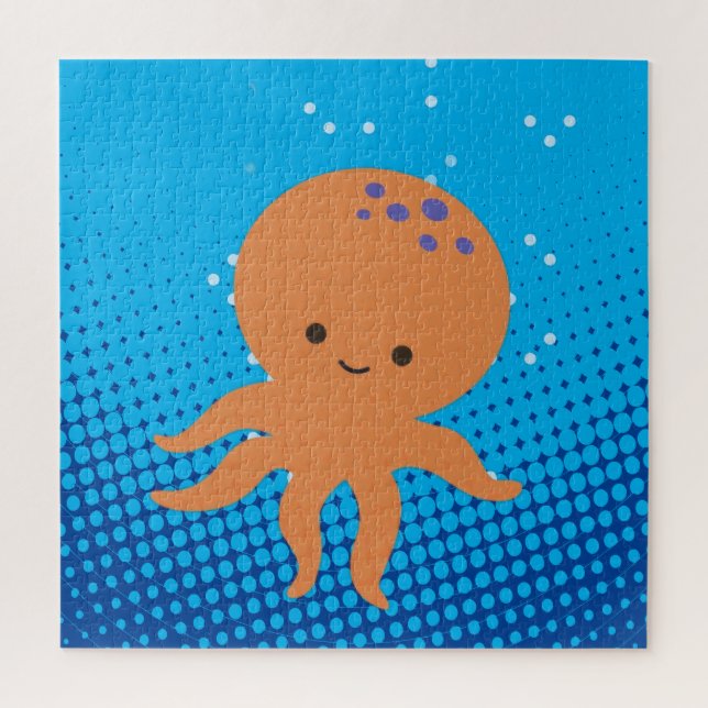 Cute Cartoon Octopus Blue Ocean Jigsaw Puzzle (Vertical)