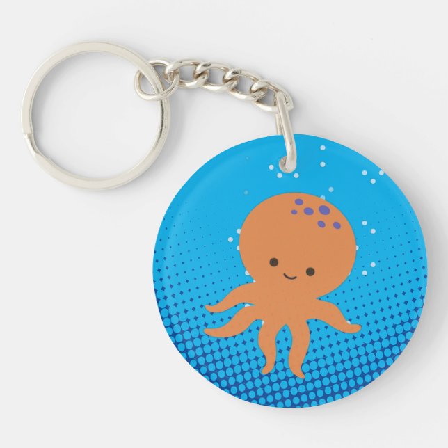 Cute Cartoon Octopus Blue Ocean Keychain (Front)