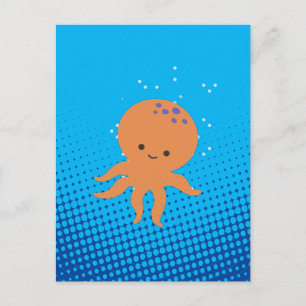 Cute Cartoon Octopus Blue Ocean Postcard