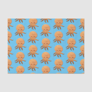 Cute Cartoon Octopus With Faux Wood Print Tissue Paper