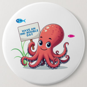 Cute, cartoon octopus with fish 6 inch round button
