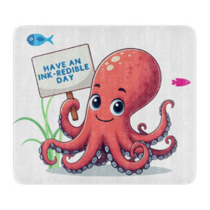 Cute, cartoon octopus with fish cutting board