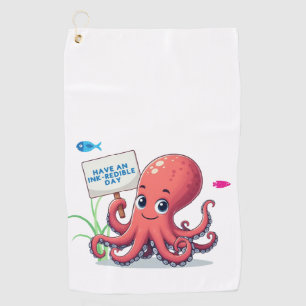 Cute, cartoon octopus with fish golf towel