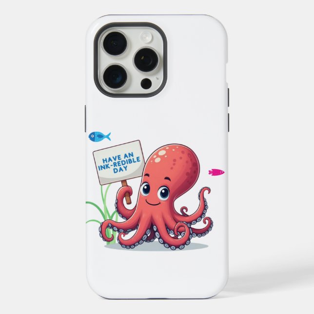Cute, cartoon octopus with fish iPhone case (Back)