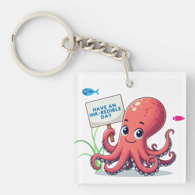Cute, cartoon octopus with fish keychain (Front)