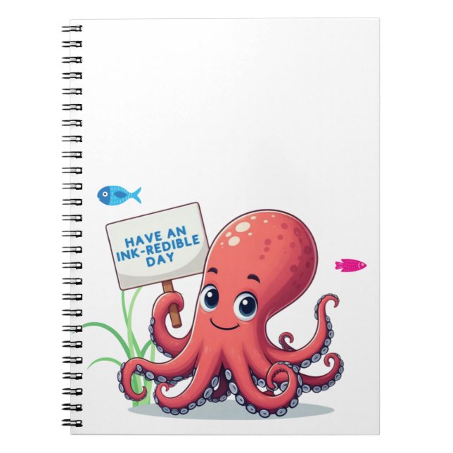 Cute, cartoon octopus with fish notebook (Front)
