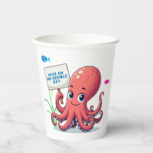 Cute, cartoon octopus with fish paper cups