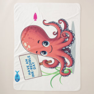 Cute, cartoon octopus with fish sherpa blanket