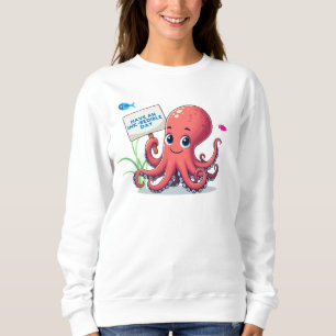 Cute, cartoon octopus with fish sweatshirt
