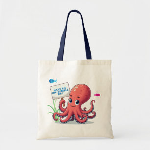 Cute, cartoon octopus with fish tote bag