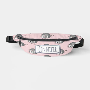 Cute Cartoon Opossum Pattern Name Pink Fanny Pack